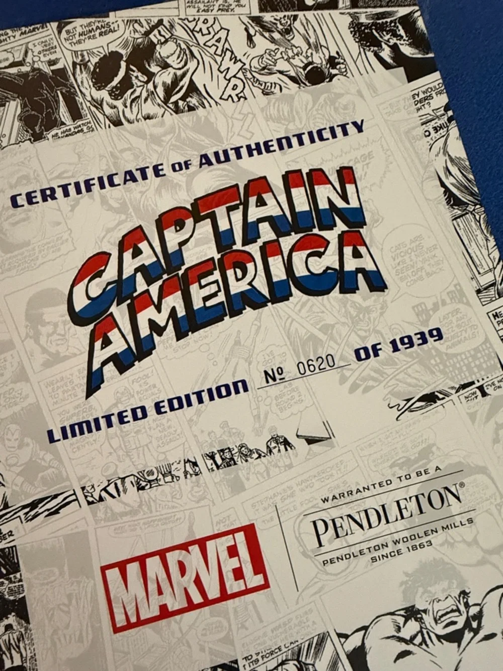 Special Edition!!!! The Pendleton Captain America Blanket # 620 of 1939!! - Picture 2 of 7